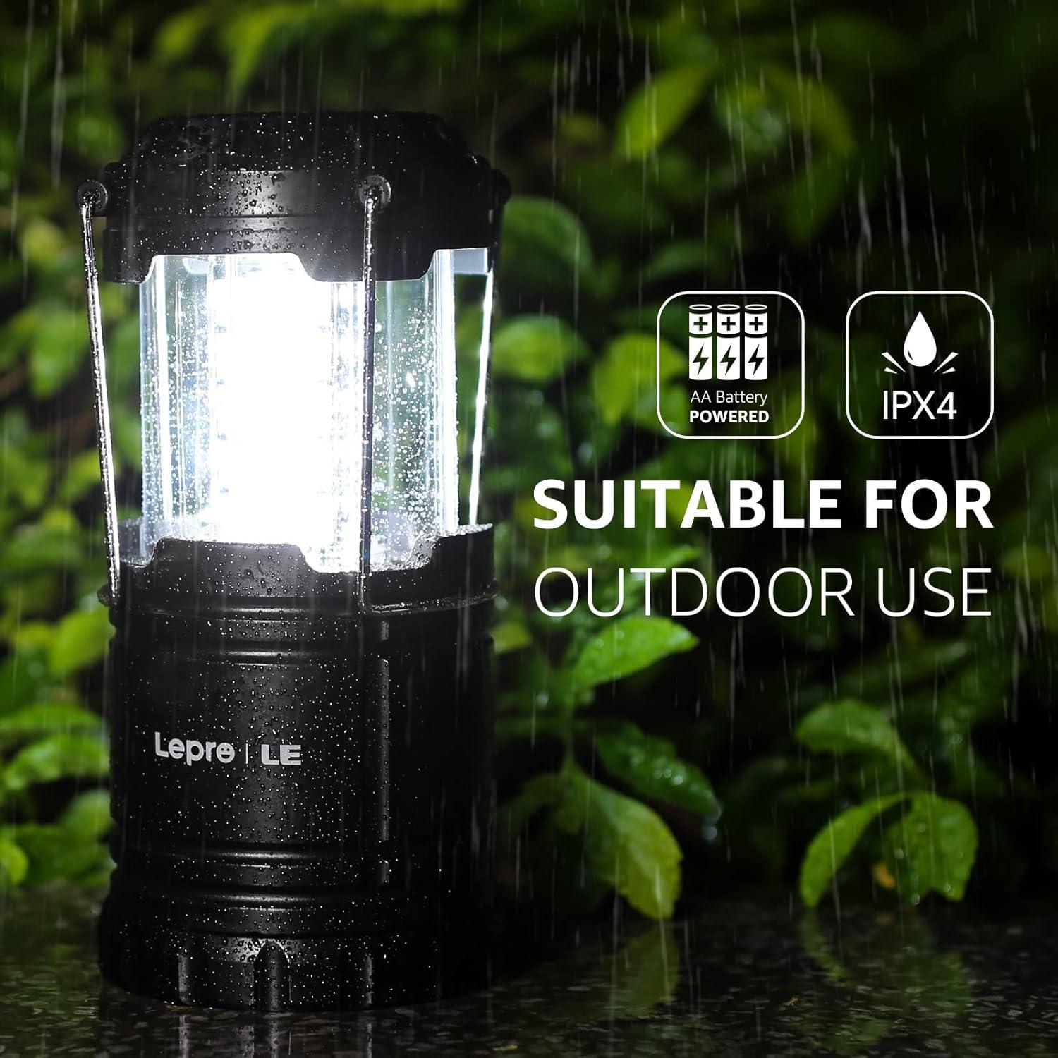 imageLepro LED Camping Lantern Super Bright Battery Powered IPX4 Water Resistant Portable Emergency Lights for Hurricane Storms Outages Collapsible 2 Packs