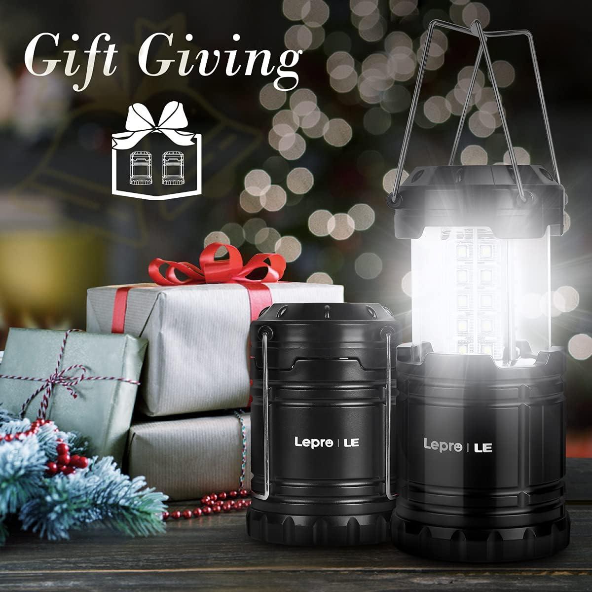 imageLepro LED Camping Lantern Super Bright Battery Powered IPX4 Water Resistant Portable Emergency Lights for Hurricane Storms Outages Collapsible 2 Packs