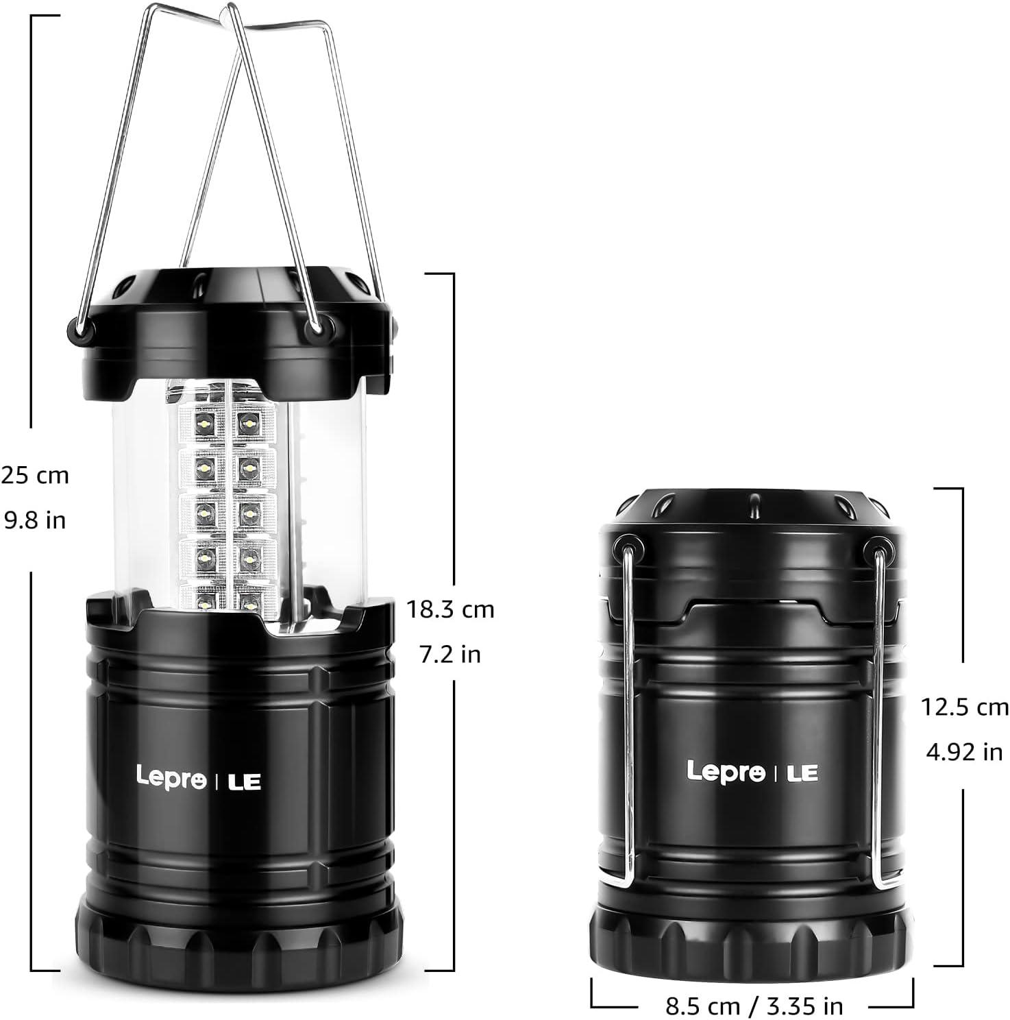 imageLepro LED Camping Lantern Super Bright Battery Powered IPX4 Water Resistant Portable Emergency Lights for Hurricane Storms Outages Collapsible 2 Packs