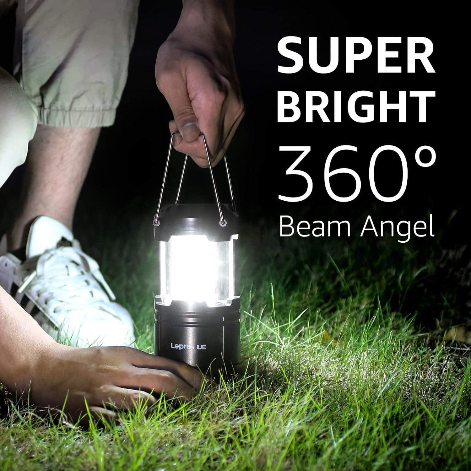 imageLepro LED Camping Lantern Super Bright Battery Powered IPX4 Water Resistant Portable Emergency Lights for Hurricane Storms Outages Collapsible 2 Packs