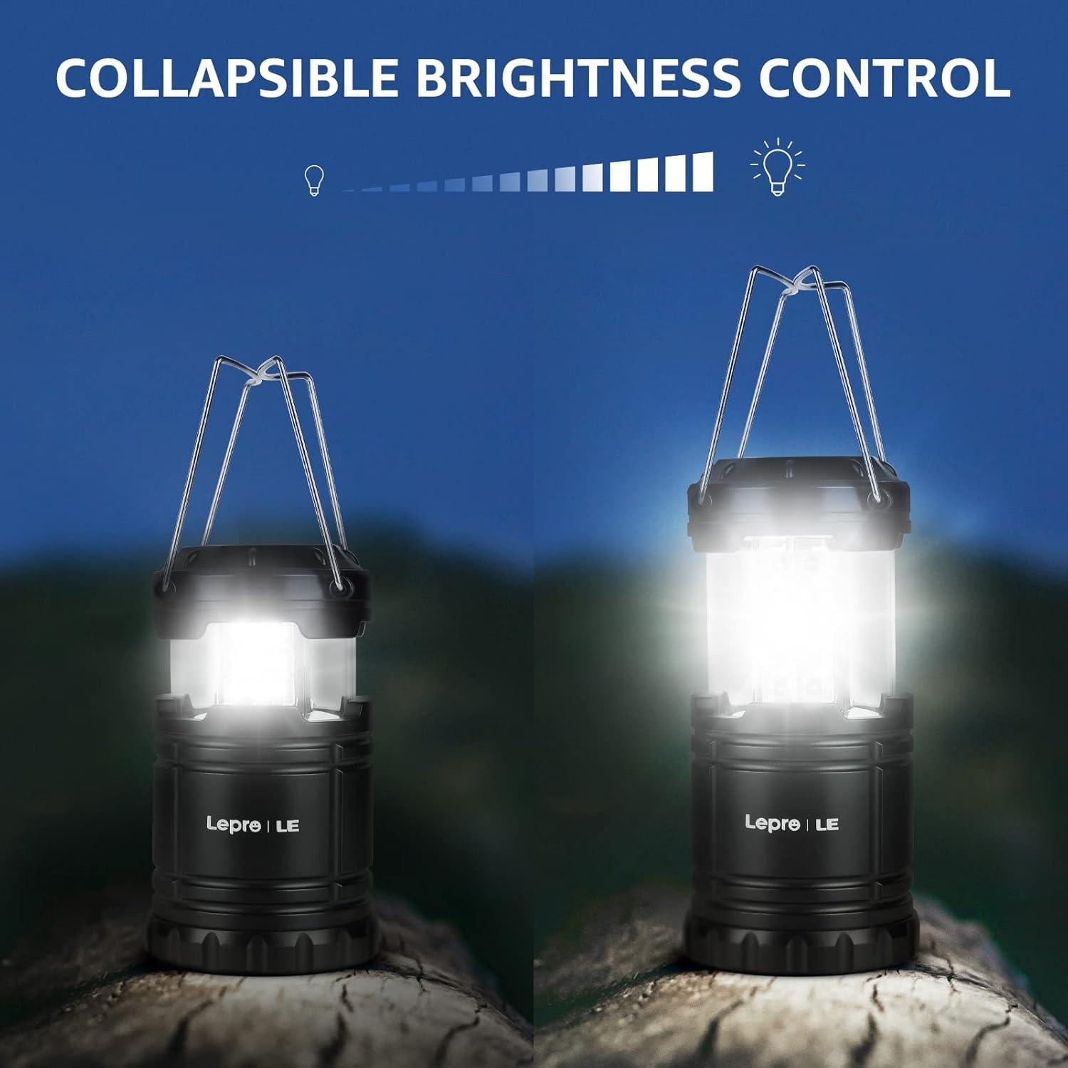 imageLepro LED Camping Lantern Super Bright Battery Powered IPX4 Water Resistant Portable Emergency Lights for Hurricane Storms Outages Collapsible 2 Packs