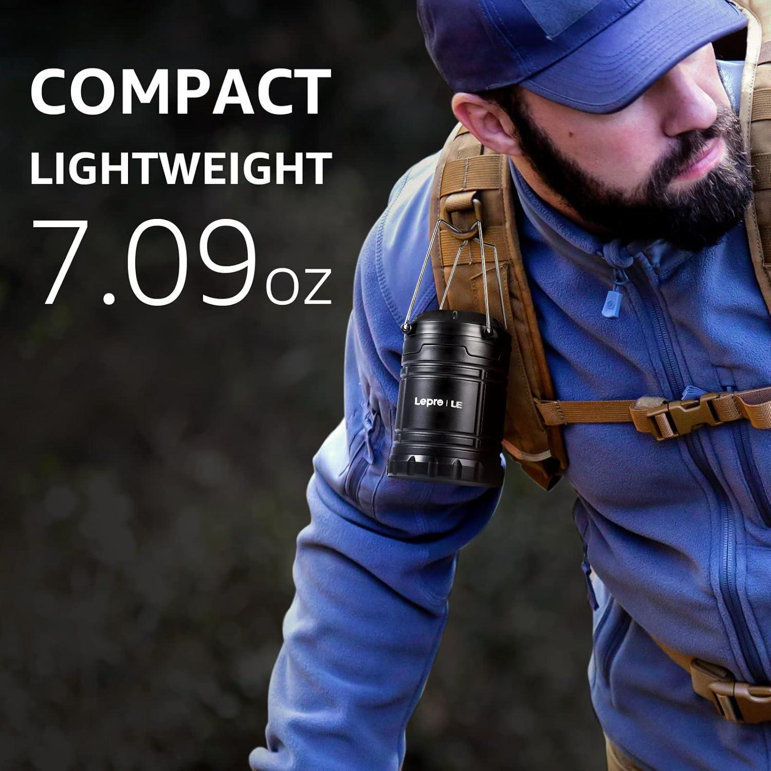 imageLepro LED Camping Lantern Super Bright Battery Powered IPX4 Water Resistant Portable Emergency Lights for Hurricane Storms Outages Collapsible 2 Packs