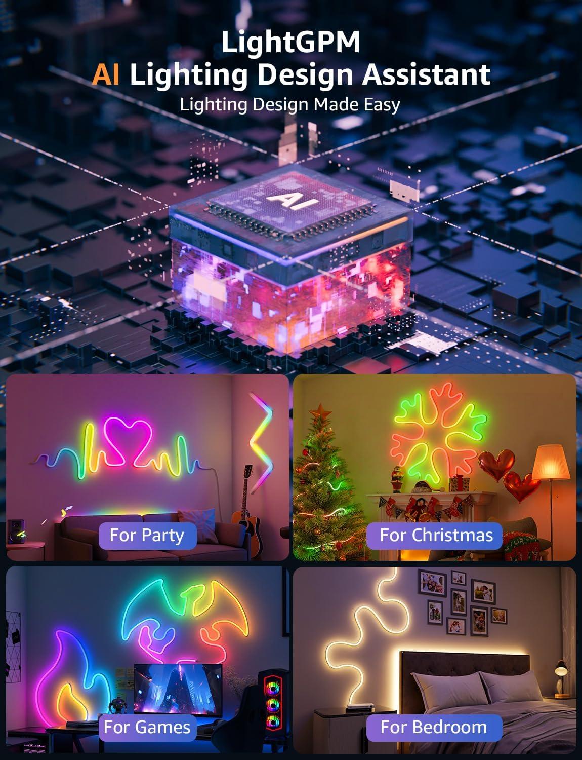 imageLepro N1 AI Smart RGB Rope Lights for Christmas Decorations LLM AI Generated Lighting LightBeats Music Sync Color Segment DIY Voice Control Via App 1968ft WiFi ampamp Bluetooth LED Strip Lights1968ft