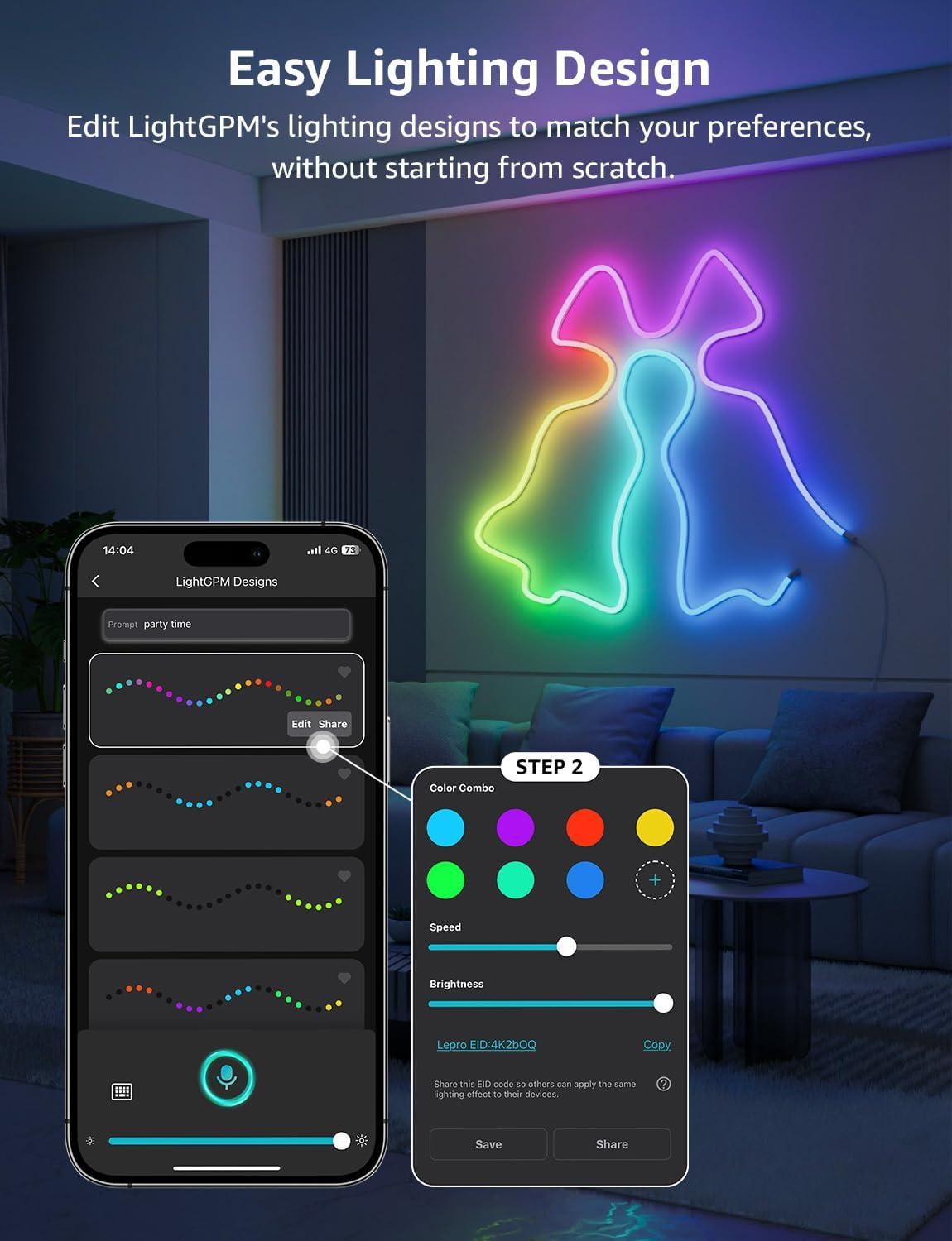 imageLepro N1 AI Smart RGB Rope Lights for Christmas Decorations LLM AI Generated Lighting LightBeats Music Sync Color Segment DIY Voice Control Via App 1968ft WiFi ampamp Bluetooth LED Strip Lights1968ft