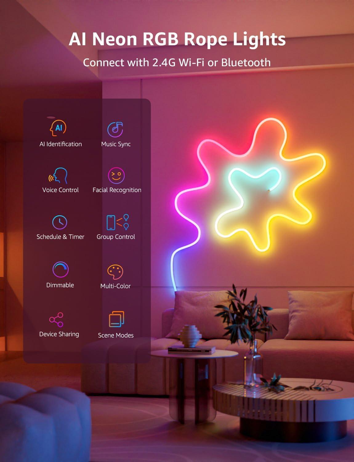 imageLepro N1 AI Smart RGB Rope Lights for Christmas Decorations LLM AI Generated Lighting LightBeats Music Sync Color Segment DIY Voice Control Via App 1968ft WiFi ampamp Bluetooth LED Strip Lights328ft