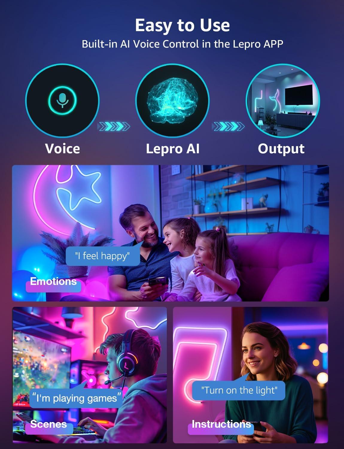 imageLepro N1 AI Smart RGB Rope Lights for Christmas Decorations LLM AI Generated Lighting LightBeats Music Sync Color Segment DIY Voice Control Via App 1968ft WiFi ampamp Bluetooth LED Strip Lights1968ft