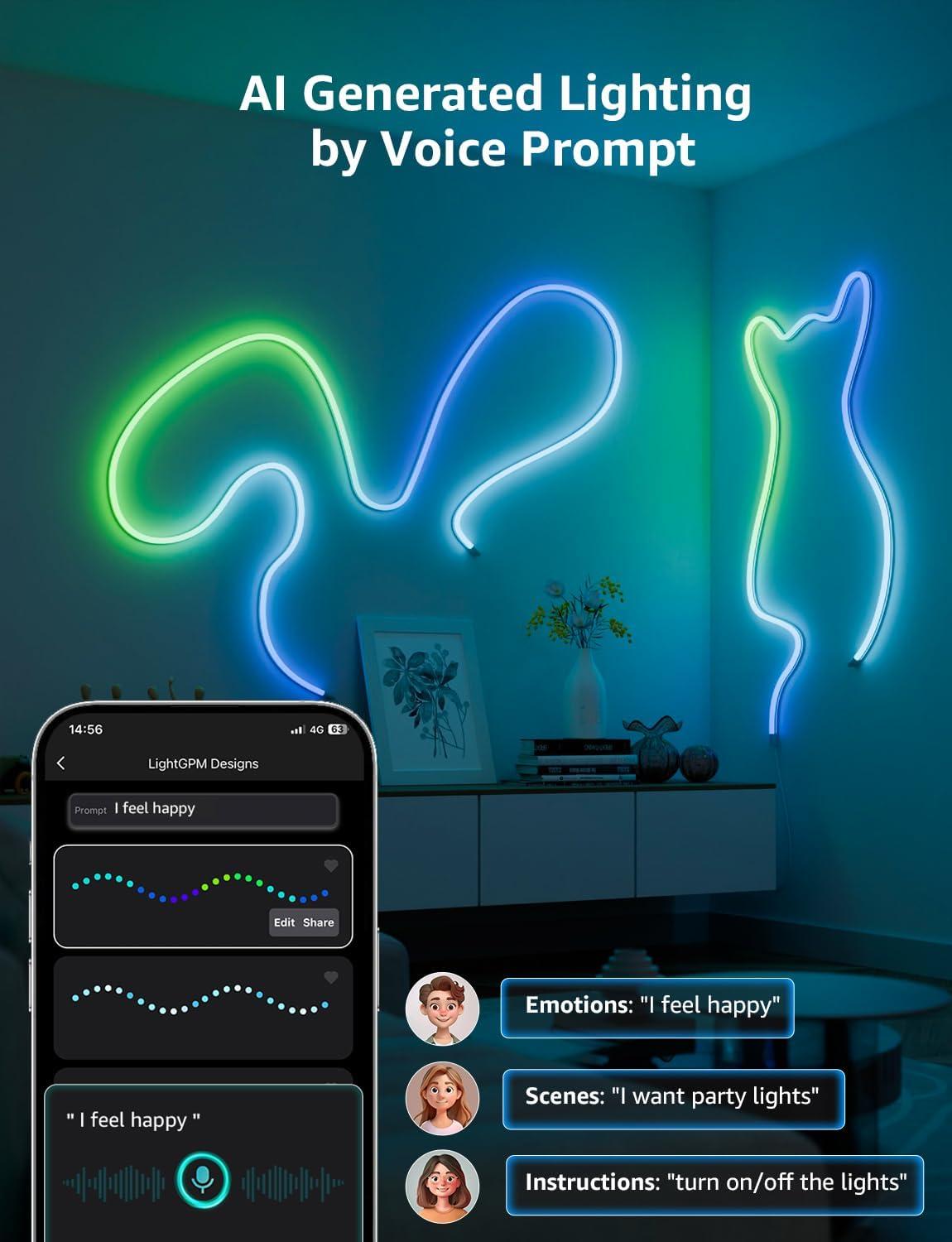 imageLepro N1 AI Smart RGB Rope Lights for Christmas Decorations LLM AI Generated Lighting LightBeats Music Sync Color Segment DIY Voice Control Via App 1968ft WiFi ampamp Bluetooth LED Strip Lights1968ft