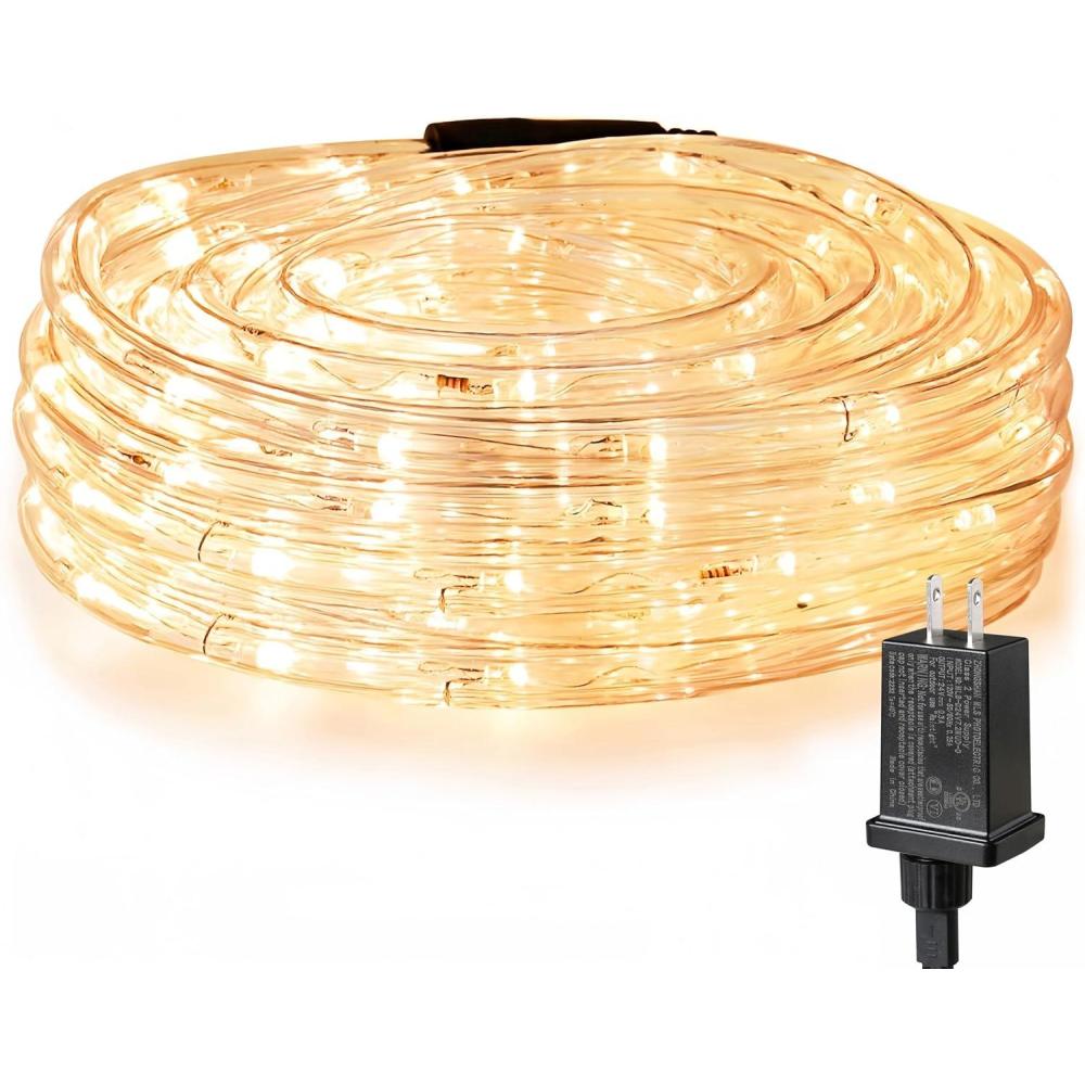 imageLE 33ft 240 LED Rope Lights Outdoor 24 Volts 38 inch Clear Tube Upgraded 2700K Warm White Connectable Up to 3 Sets Not Dimmable Waterproof String Lights for Patio Deck Railing Stair LandscapeWarm White