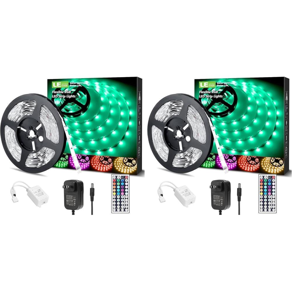 imageLE LED Strip Lights RGB 5050 LED Strips with Remote Controller Color Changing Tape Light with 12V Power Supply for Room Bedroom TV Kitchen Desk164 ft Pack of 2