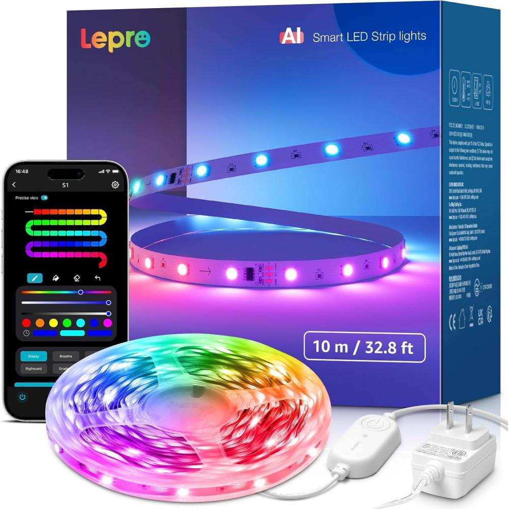 imageLepro S1 AI LED Strip Lights for Bedroom  164ft Smart RGB Light Strips with IC and Rainbow Chasing Effects Color Segment DIY AI Generated Lighting No Remote 24G WiFi ampamp Bluetooth328FT