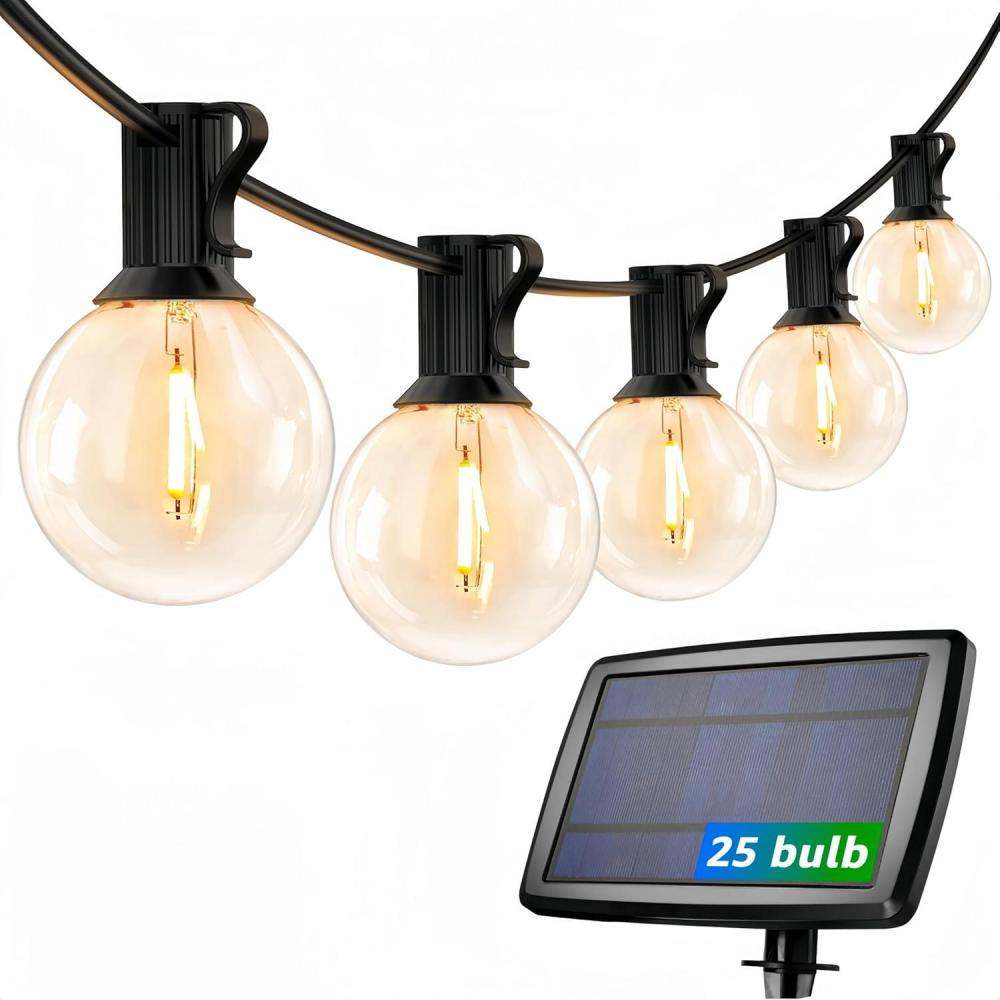 imageLepro Solar Outdoor String Lights Patio Bistro Lights 25ft 26 LED G40 Bulbs USB Rechargeable Portable Edison Caf String Lights for Porch Pergola Backyard Garden Pool Party Camping 3600mAh