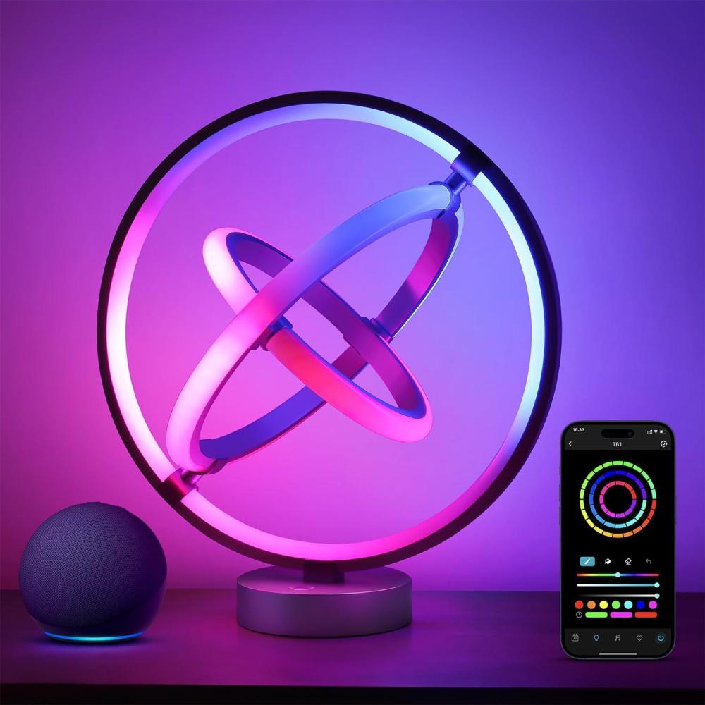 imageLepro TB2 AI Smart Table Lamp RGBIC Addressable LED Lamps Alexa Google Home Enable APP Control DIY Color Changing Modern Spiral Lamp Music Sync AI Generated Lighting LLM 24 GHz WiFiBluetoothPlanets