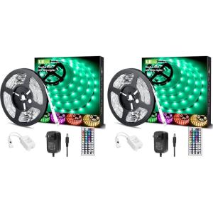LE LED Strip Lights, RGB 5050 LED Strips with Remote Controller, Color Changing Tape Light with 12V Power Supply for Room, Bedroom, TV, Kitchen, Desk(16.4 ft (Pack of 2))