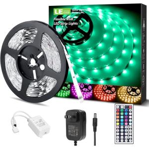 LE LED Strip Lights, RGB 5050 LED Strips with Remote Controller, Color Changing Tape Light with 12V Power Supply for Room, Bedroom, TV, Kitchen, Desk(16.4 ft)