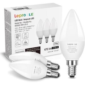 Lepro E12 LED Candelabra Light Bulbs, 5.5 watt, 40 watt Equivalent C37 B11 Ceiling Fan Bulb Chandelier Bulbs, 2700 Kelvin Warm White Type B Small Base Candle Lights, Frosted Plastic Shell, 6-Pack(Warm White)