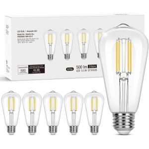 Lepro Edison Dimmable LED Light Bulbs 60 Watt Equivalent, 4000K Netural White E26 Edison Bulbs, Filament Vintage Bulb Clear Glass, Medium Base, Daylight White ST19 Vintage, 6 Packs(Warm White)