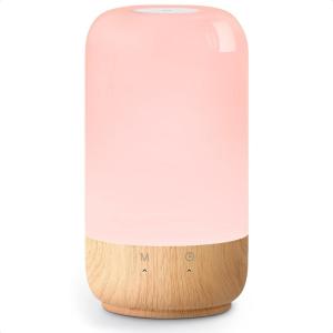 Lepro Table Lamp, Color Changing LED Touch Lamp for Bedroom, RGB and Tunable White 2700K-5700K, 350lm, Dimmable Bedside Nursery Night Light with Auto-Off Timer, Soft Warm White Mood Lighting, Silver(Light Wood Grain)