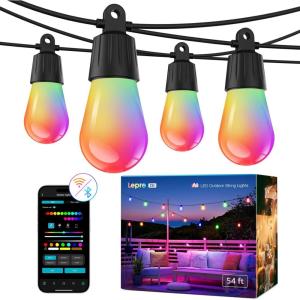 Lepro ZB1 AI Smart Outdoor String Lights APP Control, 100(88+12) ft RGB+IC+Warm White Outdoor Light 30 LED Bulbs, NOT Extendable, Alexa Google Enabled, Music Sync, NO Remote, 2.4 GHz WiFi+Bluetooth(RGBIC+Warm White)