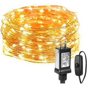 Lighting EVER Fairy Lights Plug in, 33ft 100 LED String Lights for Bedroom, Warm White Copper Wire Lights, Waterproof Indoor Outdoor Decorative Fairy Lights for Patio, Garden, Balcony, Vases, Craft(33 ft)