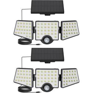 Solar Lights for Outside, WL5000 Motion Activated Security Lights, Separate Solar Panel, 3 Adjustable Head 270° Wide Lighting Angle, IP65 Waterproof Wall Lamp for Porch Yard Garage, 2 Packs(2)