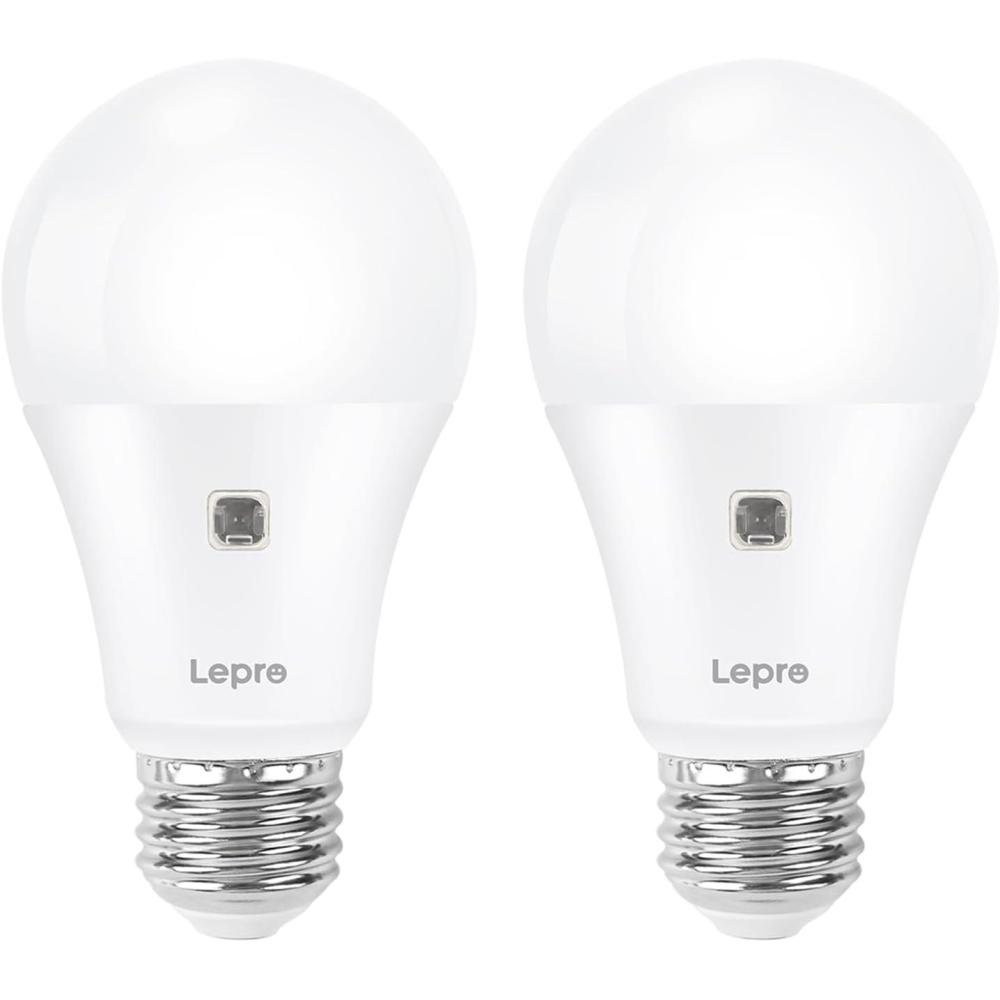 imageLepro Dusk to Dawn Light Bulbs Outdoor Lighting Auto OnOff Light Sensor LED Bulbs 60 Watt Equivalent NonDimmable A19 E26 Medium Screw Base 9W 806 Lumens Soft White Pack of 2Daylight White
