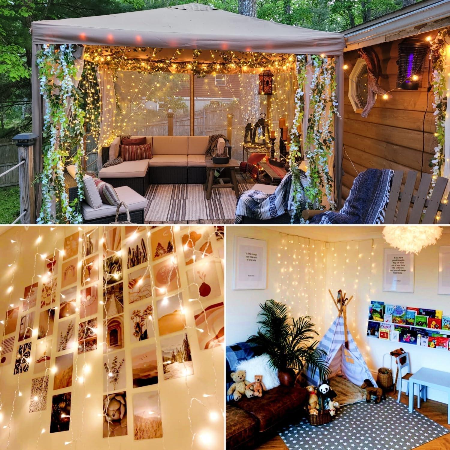 imageLE Fairy Curtain Lights Battery Operated ampamp USB Plug in Remote 10 x 10 ft Hanging String Lights for Bedroom Wall 300 LED Indoor Outdoor Twinkle Lights for Wedding Party Backdrop Tent Patio Gazebo