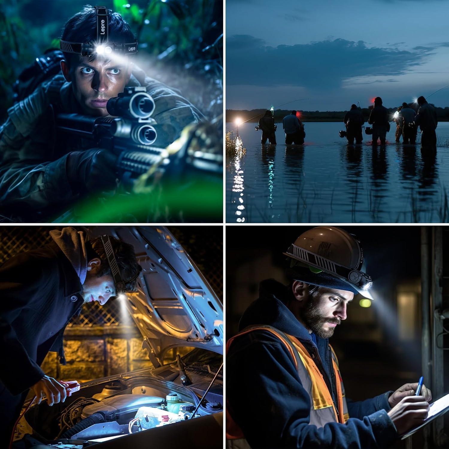 imageLepro 1000 Lumen Headlamp Rechargeable Powerful Detachable Head Lamp with 2200 mAh Battery Super Bright 500FT Flashlight Beam IP65 Waterproof LED Headlight for Camping Hiking Hunting Fishing Gear