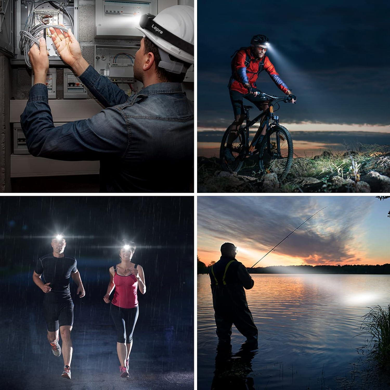 imageLepro PR320017a2 Rechargeable Headlamp with Motion Sensor 1500Lux LED Head Lamp with Red Light for Outdoor Activities 2 Pack