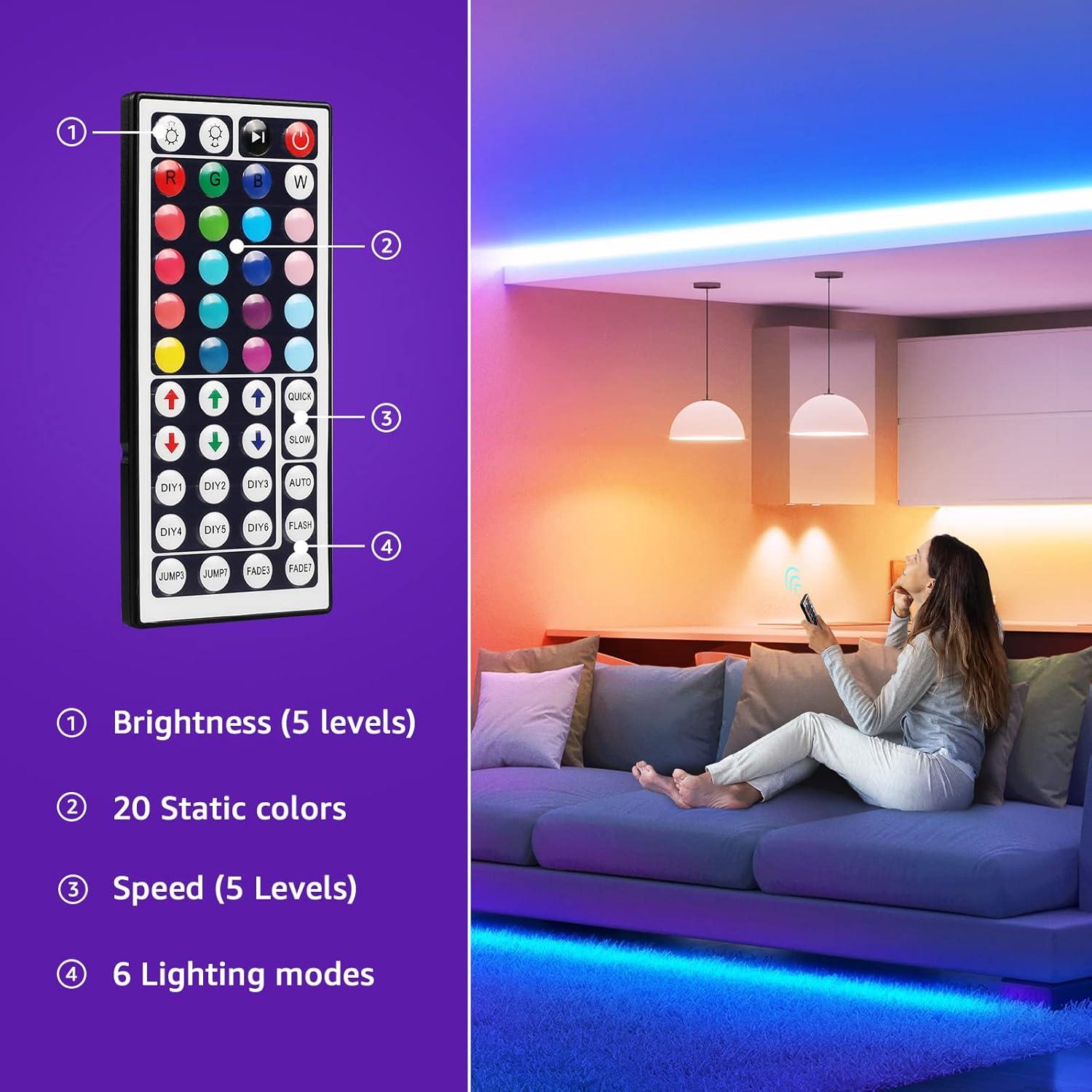 imageLepro RGB LED Strip Lights Christmas Decor 164ft Flexible LED Light Strip 5050 SMD LED Color Changing Rope Light with Remote Controller and 24V Power Supply for TV Backlight Home Bedroom Bar164 ft