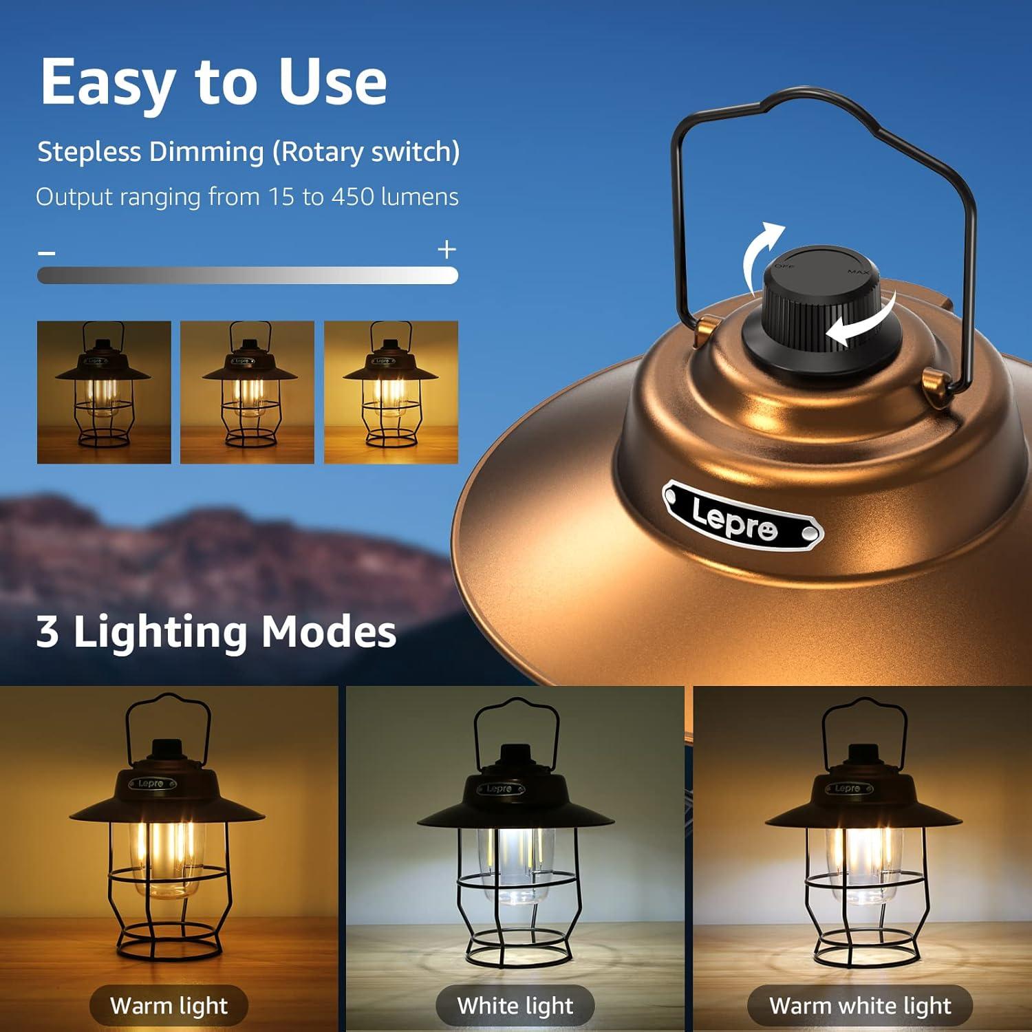 imageLepro Vintage LED Camping Lantern Rechargeable Power Bank Christmas Decorations Retro Style Classic Railroad Lantern with Dimmable Control Portable Hanging Tent Light for Camping Power Outages
