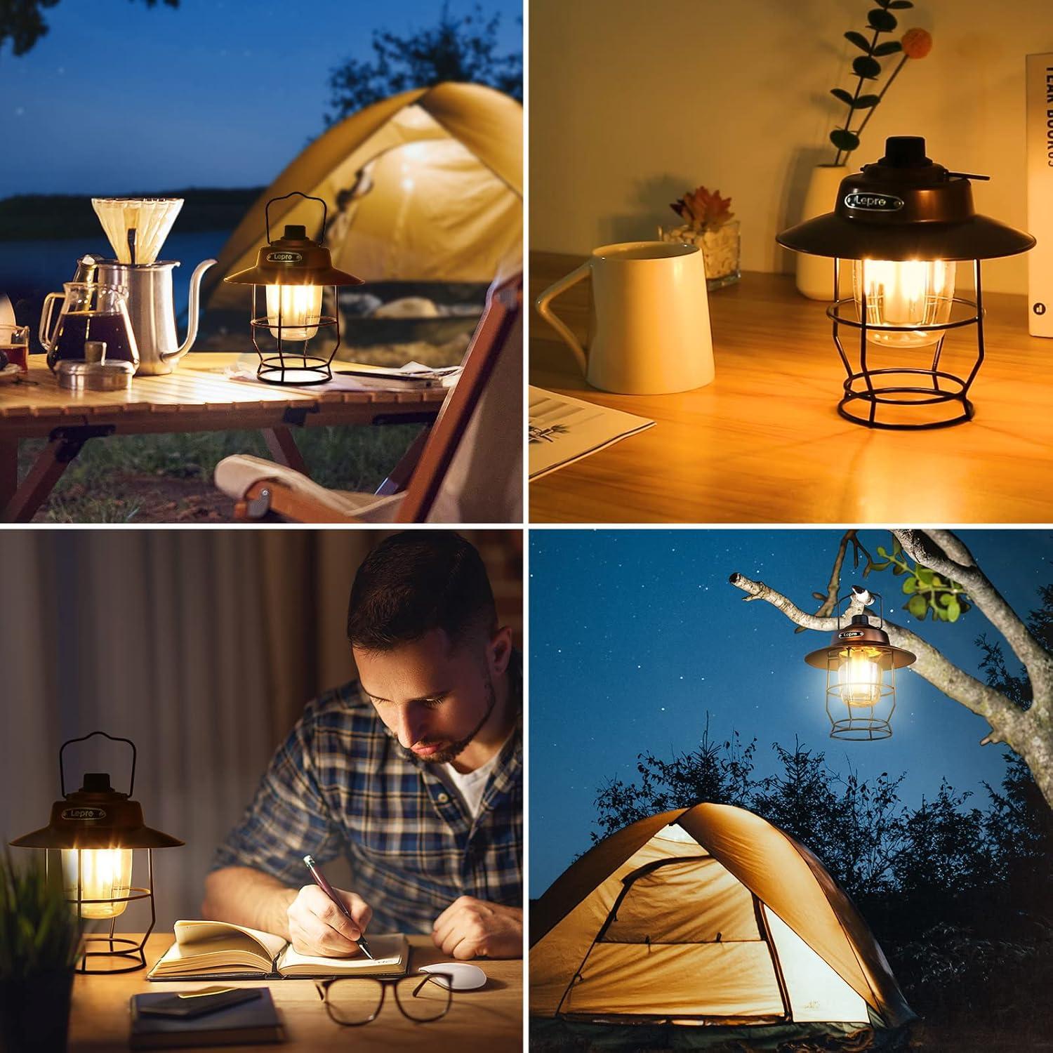 imageLepro Vintage LED Camping Lantern Rechargeable Power Bank Christmas Decorations Retro Style Classic Railroad Lantern with Dimmable Control Portable Hanging Tent Light for Camping Power Outages