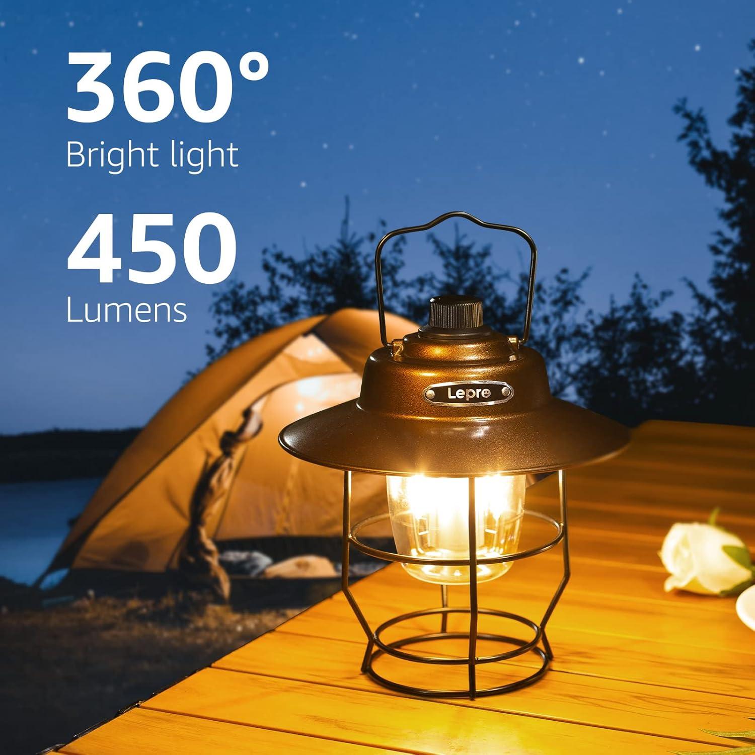 imageLepro Vintage LED Camping Lantern Rechargeable Power Bank Christmas Decorations Retro Style Classic Railroad Lantern with Dimmable Control Portable Hanging Tent Light for Camping Power Outages