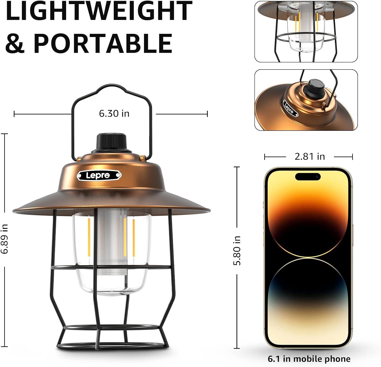 imageLepro Vintage LED Camping Lantern Rechargeable Power Bank Christmas Decorations Retro Style Classic Railroad Lantern with Dimmable Control Portable Hanging Tent Light for Camping Power Outages