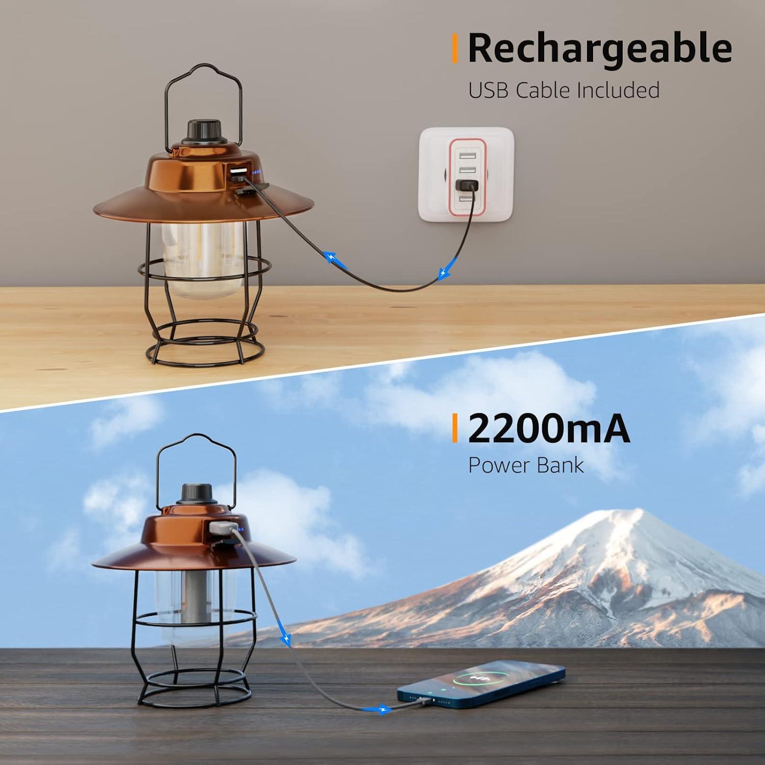 imageLepro Vintage LED Camping Lantern Rechargeable Power Bank Christmas Decorations Retro Style Classic Railroad Lantern with Dimmable Control Portable Hanging Tent Light for Camping Power Outages