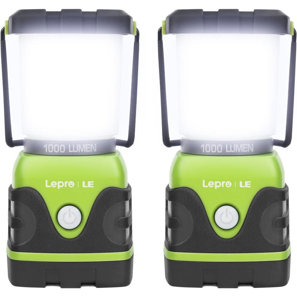 imageLE 1000LM Battery Powered LED Camping Lantern Waterproof Tent Light with 4 Light Modes Camping Essentials Portable Lantern Flashlight for Camping Emergency Light Power Outages Not RechargeableGreen1000lm2Pack