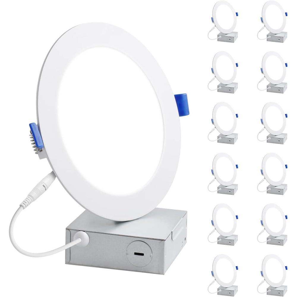 imageLepro 12 Pack 6 Inch Canless LED Recessed LightDimmable Retrofit UltraThin Ceiling Light with Junction Box5000 Kelvin Daylight Wafer Lights 12 watt 1050 Lumen ETLFCC ampamp Energy Star Certified12