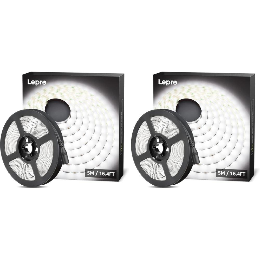 imageLepro 12V LED Strip Light Flexible SMD 2835 300 LEDs 328ft Tape Light for Home Kitchen Party Christmas and More NonWaterproof Daylight White Pack of 2Not Include Power Adapter164 ft Pack of 2