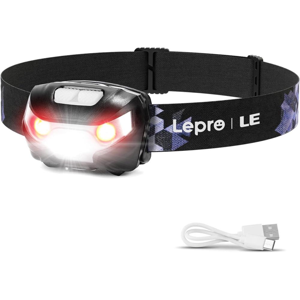 imageLepro LED Headlamp Rechargeable  Super Bright Head Lamp with 5 Modes for Camping ampamp Hiking Gear Essentials IPX4 Waterproof Headlight Flashlight with Red Light USB Cable Included