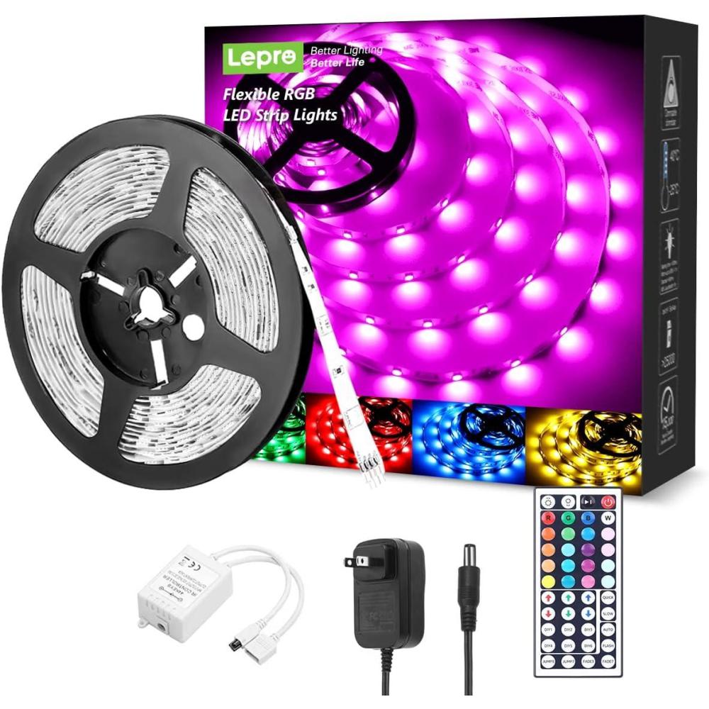 imageLepro RGB LED Strip Lights Christmas Decor 164ft Flexible LED Light Strip 5050 SMD LED Color Changing Rope Light with Remote Controller and 24V Power Supply for TV Backlight Home Bedroom Bar164 ft