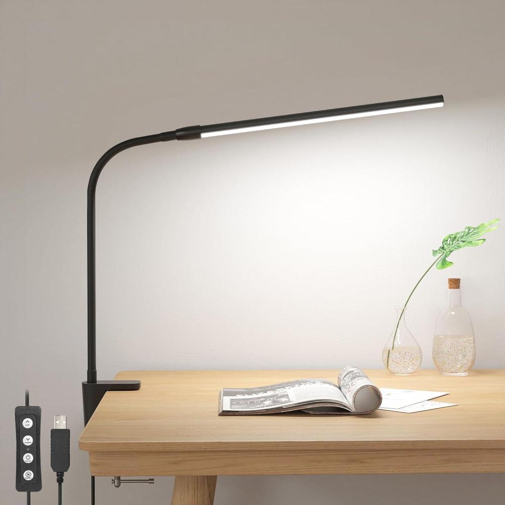 imageLepro Small Desk Lamp with Clamp LED Reading Lamps with 450LM 3 Color Modes 10 Brightness Dimmable USB Clip on Desk Light with Gooseneck Swing Arm for Nail Home Office and Dorm WhiteBlack
