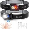 imageLepro PR320017a2 Rechargeable Headlamp with Motion Sensor  1500Lux LED Head Lamp with Red Light for Outdoor Activities 2 Pack