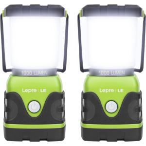 LE 1000LM Battery Powered LED Camping Lantern, Waterproof Tent Light with 4 Light Modes, Camping Essentials, Portable Lantern Flashlight for Camping, Emergency Light, Power Outages, Not Rechargeable(Green-1000lm-2Pack)