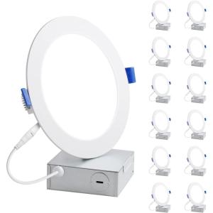 Lepro 12 Pack 6 Inch Canless LED Recessed Light,Dimmable Retrofit Ultra-Thin Ceiling Light with Junction Box,5000 Kelvin Daylight Wafer Lights 12 watt 1050 Lumen, ETL,FCC & Energy Star Certified(12)