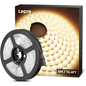 Lepro 12V LED Strip Light, Flexible, SMD 2835, 16.4ft Tape Light for Home, Kitchen, Party, Christmas and More, Non-Waterproof, Warm White(Not Include Power Adapter)(16.4 ft)