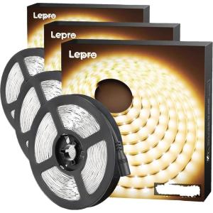 Lepro 12V LED Strip Light, Flexible, SMD 2835, 16.4ft Tape Light for Home, Kitchen, Party, Christmas and More, Non-Waterproof, Warm White(Not Include Power Adapter)(16.4 ft (Pack of 3))