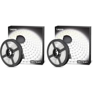 Lepro 12V LED Strip Light, Flexible, SMD 2835, 300 LEDs, 32.8ft Tape Light for Home, Kitchen, Party, Christmas and More, Non-Waterproof, Daylight White, Pack of 2(Not Include Power Adapter)(16.4 ft (Pack of 2))