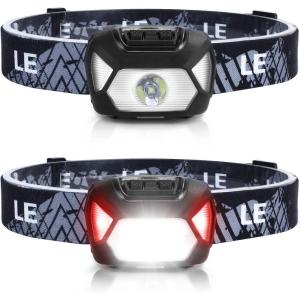 Lepro HeadLamp, 2 Pack Super Bright LED Head lamp with 6 Lighting Modes, Waterproof, Battery Powered LED Lightweight Headlight for Cycling Running Camping for Kids Adults(Black-2 Pack)