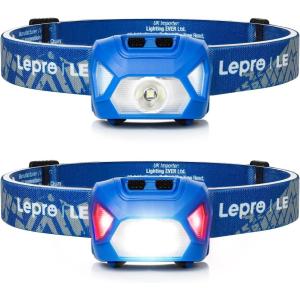 Lepro HeadLamp, 2 Pack Super Bright LED Head lamp with 6 Lighting Modes, Waterproof, Battery Powered LED Lightweight Headlight for Cycling Running Camping for Kids Adults(Blue-2 Pack)