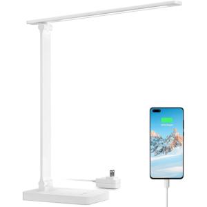 Lepro LED Desk Lamp with USB Charging Port, 700LM Dimmable Home Office Touch Control Reading Table Lamp,5 Color Modes with 5 Brightness Level, Dorm Room Essentials, Task Lamp, Sewing, Crafting, White(White)