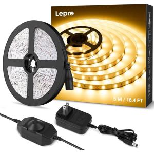 Lepro LED Strip Light White, 16.4Ft Dimmable Vanity Lights, 3000K Super Bright LED Tape Lights, 300 LEDs SMD 2835, Strong 3M Adhesive, Suitable for Home, Kitchen, Under Cabinet, Bedroom, Warm White(16.4 ft)